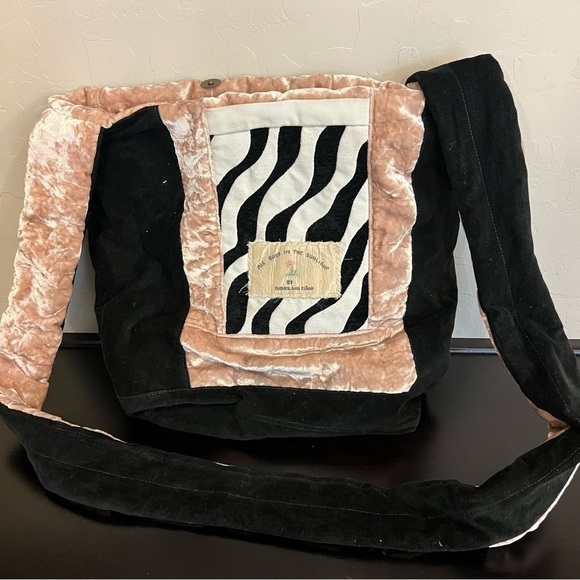 Velour Double sided crossbody Bag, boho chic,zebra print, lace accent - Picture 7 of 15